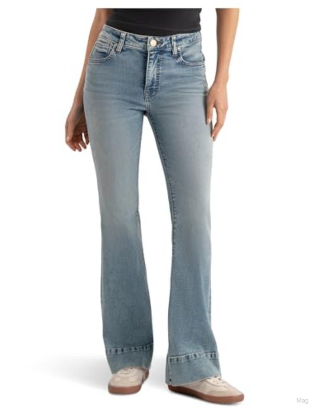 High-Rise Flare Jeans with Wide Hem Stretch Cotton Blend